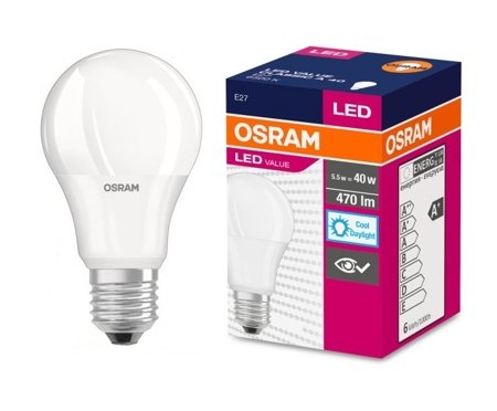 LED žárovka VALUE CLASSIC A MAT 40 5,5W 6500K E27 Osram
